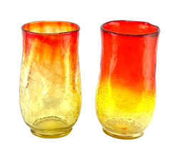 Set of 2 Vintage Kanawha Tangerine Amberina 5.75″ Pinch Dimple Crackle Glasses