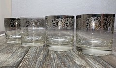 4 Pc Mid-Century Modern Queen’s Lusterware Silver Fade Lowball Glass Set