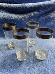 VTG Set of 4 Silver Colored Rim High Ball Tumbler Glasses