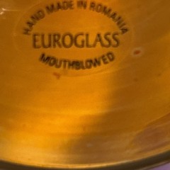 2 Romania Euroglass Wine Goblets Multicolor Purple Blue Orange Gold Hand Painted