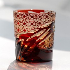 Red 9oz Crystal Glass Whisky Glass Tumbler Edo Kiriko Drinkware Hand Cut Clear