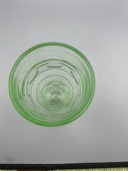VTG Hocking Green Uranium Glass Block Optic Footed Tumbler 12oz Glows UV 7.5”