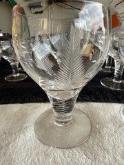 Stuart Crystal England Etched Palm Leaf Stemware Set of 9 – 3 Sizes – Vintage