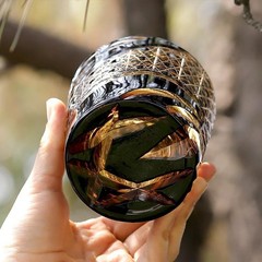 Luxury Edo Kiriko Hand Cut Crystal Whiskey Glass Black Amber Carved Tumbler 9oz