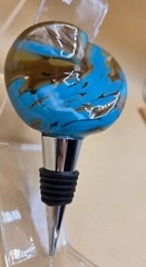 James Hayes Abstract Blown Glass Wine Stopper, Heavy, Blue & Brown EXCELLENT