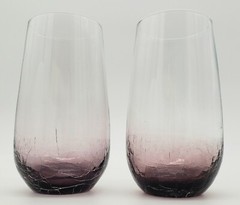 SET of 2 Pier 1 Purple Amethyst Crackle Glass 19 oz Flat Tumblers – One Cracked