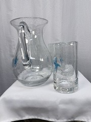Lenox Nautical Satrfish Pitcher And 4 Matching Glasses, Bubble Glass, Heavy