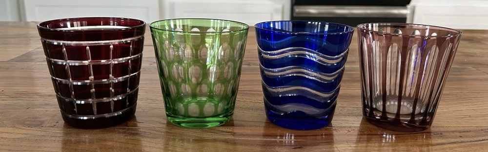 Retro Mid-Century Modern Tumblers Cut Glass Lot Of 4 Highball