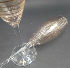 6 FABBIAN 98 Italian Champagne Flutes Gold Spiral Stripe MCM Murano Style Design