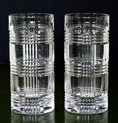 Pair of Ralph Lauren 6¼» Crystal Highball Tumblers Glen Plaid Glasses Set Of 2