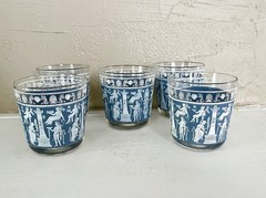 Set of 5 1950s Vintage Jeanette Blue Grecian Glasses Wedgewood Jasperware 3.2”T