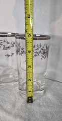 Vintage Mid Century Modern Tumblers Set Of 4 Clear with Blue Flowers Silver Rim