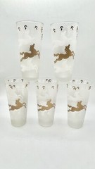 Libbey Cavalcade Frosted Highball Glasses Gold Stallions Set of 5 Vintage
