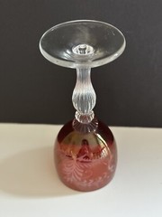 6 Vintage Bohemian Ruby Cut to Clear Crystal Cordial Glasses Leaf Fruit Design