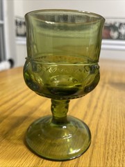 Indiana Glass Kings Crown Green Goblets Thumbprint Mini Juice Glasses 6 oz Set/4