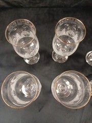 Set 4 Libbey WINTER WONDERLAND Stemmed Goblets Frosted Trees Gold Rim