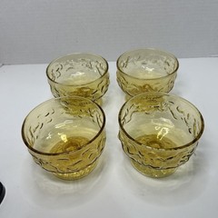 Vtg Anchor Hocking Milano Lido Honey Gold Amber Crinkle Glass Sherbet Bowls Qty4