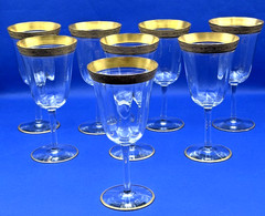 Set of 8 Vintage Tiffin Franciscan Minton Clear Gold Encrusted Water Goblets