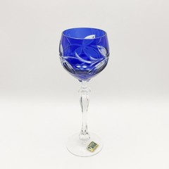 Vintage Lausitzer Cut To Clear Cased Glass Crystal Wine Hock Glasses Grapes x6