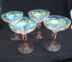 Fostoria Cellini Loop Optic Low Sherbet or Champagne (4) Pink Stems
