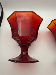 Vtg Ruby Red Alberina Octagon Juice/Wine Glasses Set Of 2