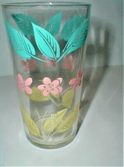 Turquoise Blue/Yellow Beige Leaves, Pink Flowers Glass Tumbler – Salem Biscayne