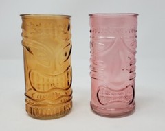 Tiki Drinking Glasses Clear Yellow & Pink 6″H