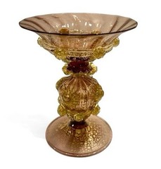 Antique Salviati Pauly Venetian Glass Tazza; Raspberry & Gold Aventurine ca.1890