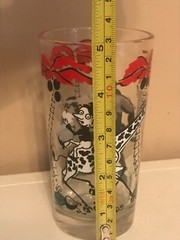 RARE VTG Red Drinking Glass Shedds PB Jungle Gorilla Giraffe Elf 5″ Bar Art