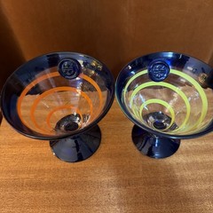 Kosta Boda Royal Blue & Yellow Royal Carribbean Martini/Margarita Glasses Set