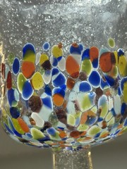 Set of 3 Hand Blown Confetti Art Glass Wine Goblets Murano Style 9in