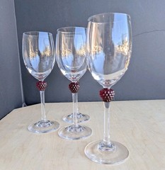 Set of 4 Cristal d’Arques France Wine Glasses Ruby Red Raspberry Stem 8″ 6 oz