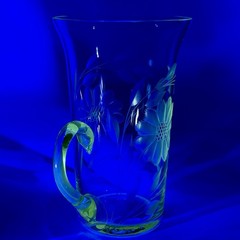 WJ Hughes Corn Flower Imperial 5″ Handled Tumblers Set 5 12 Petal Antique