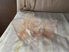 Antique 4 Pink Depression Dogwood Tumbler 4”Tall 3” W. Excellent