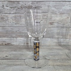 Stephen Smyers Studio Art Glass Gold Dots Blue Stem 6-1/2″ Wine Goblets
