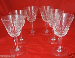VINTAGE FINE CUT GLASS OR CRYSTAL WINE/WATER SET 6 NAPOLI FAN/THUMBPRINT