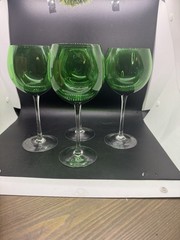 Green Balloon Wine Glasses 8 1/2″ Set Of 4 Festive Christmas Original Box