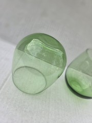 Vintage Libbey Green Roly Poly Mid Century Modern Cocktail Bar Glasses Set of 2
