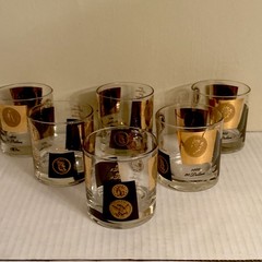 VTG 1960s Barware Libby 22k Gold Cera Coin Lowball Glasses Set of 6