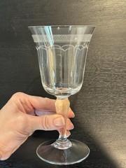 3 Vintage Etched Crystal Water Goblets Lattice Border Cathedral Arch Stemware