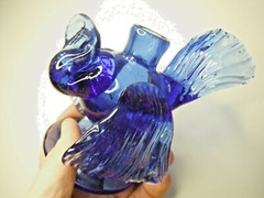 Early H2F american Hand blown art Glass Turkey bottle Cobalt Blue Rare FREE ShPn