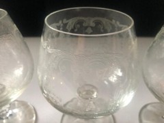 4 Vtg Bohemian Crystal Cascade Snifters Brandy Etched Swag Knob Stem Panel Base
