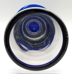 Mexico Hand Blown Beer Glass Clear With Cobalt Blue Rim & Base Barware Drinkware