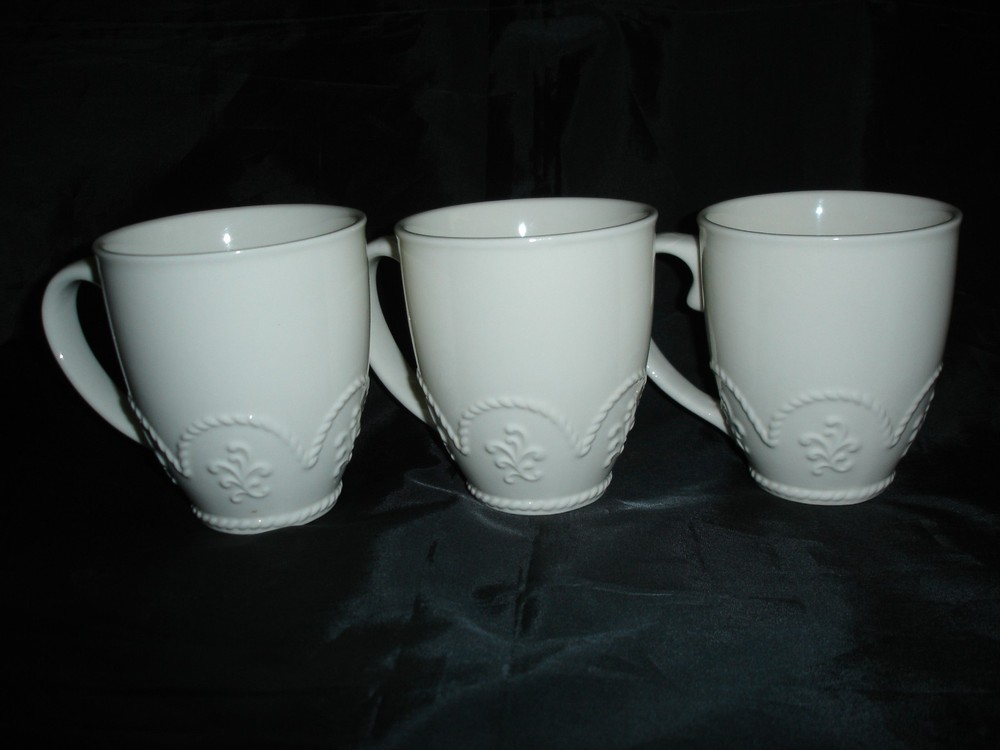 PRINCESS HOUSE MARBELLA IVORY SET OF 3 EMBOSSED COFFEE MUGS