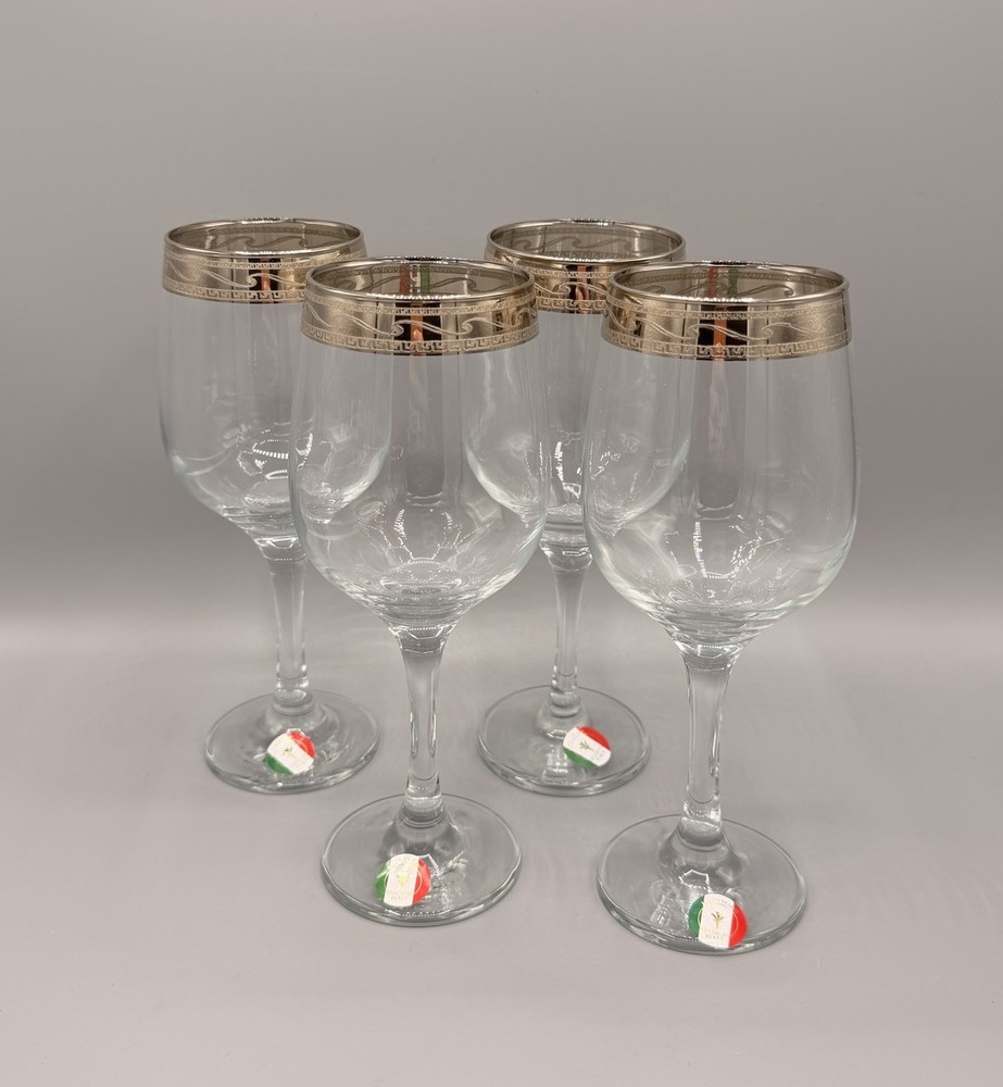 Cristalleria Fratelli Fumo Italian Crystal Goblets Gold Rim Set of 4 w Box