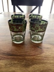 4 VTG MCM Cera Green Golden Grapes&Columns Old Fashion Cocktail Glasses,8 Total