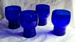 Imperial Cobalt Blue Glass Shaeffer Flat Tumblers Ringed 4″