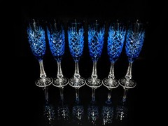 Faberge Sky Blue Colored Crystal Champagne Flutes Set of 6 NIB