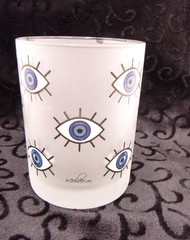 Culver Glass Old Fashion Drinking Glass frosted blue Evil Eye Barware