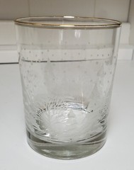 Beautiful VTG Lynn’s China Etched Gold Trim Double Old Fashioned Christmas Glass